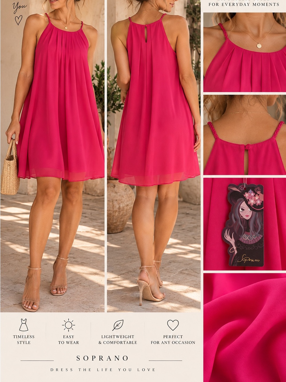 Soprano Fuchsia Sleeveless Halter Mini Dress